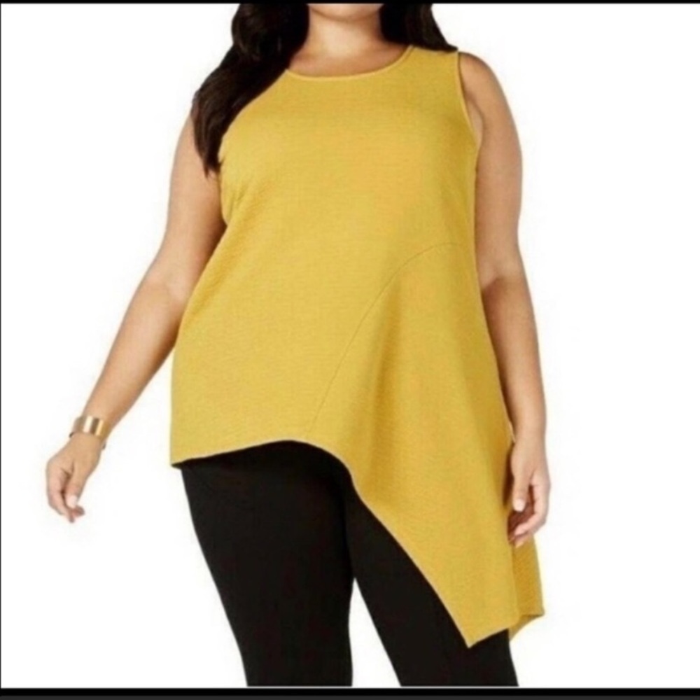 NEW Alfani Plus Tunic Tank Top Sleeveless Asymmetrical Hemline Sun Gold